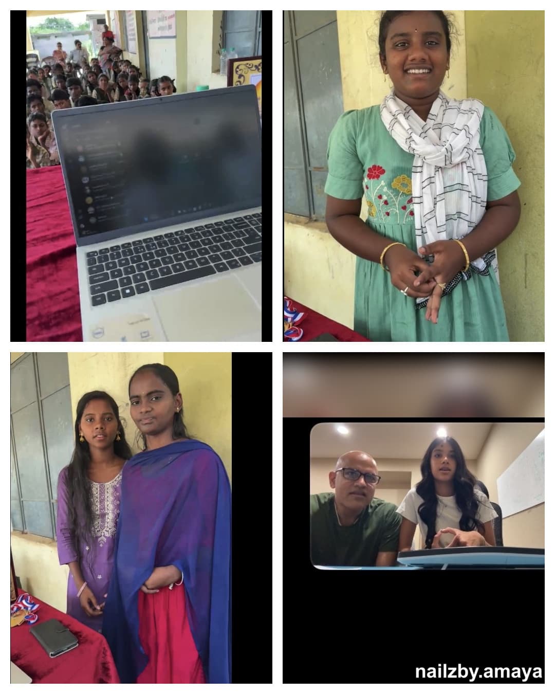 Amaya and her dad joining the 2026 scholarship ceremony remotely, with the students who received it